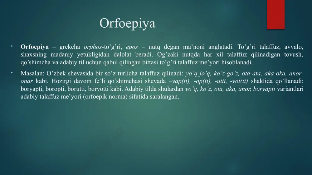 lariga → sintagmalarga, sintagmalarga → iboralarga, iboralarga aylantira oladi. superfazali iboralar, to'liq iborali iboralar → butun nutq kontekstida. ritm ohang- nutqni jumlalarga ajratish vositasi. bu, ayniqsa, bizning davrimizda radio va televidenie rivojlanishi tufayli juda katta ahamiyatga ega bo'lgan o'qish jarayonida juda muhimdir. yozuv va intonatsiya bilan tinish belgilarining o'zaro bog'liqligi muhimdir. ohang image2.png image3.png image4.png image5.png