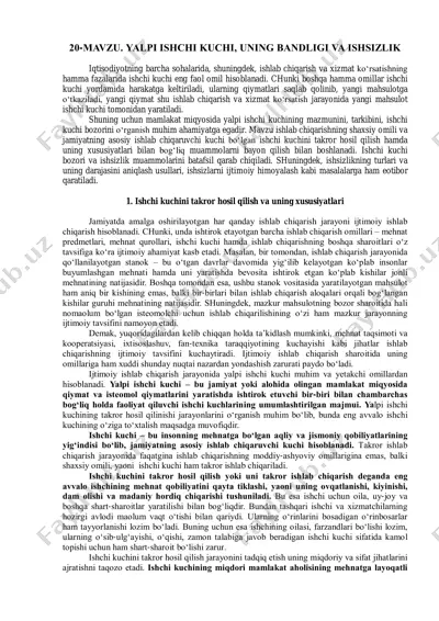 yalpi ishchi kuchi, uning bandligi va ishsizlik — PDF