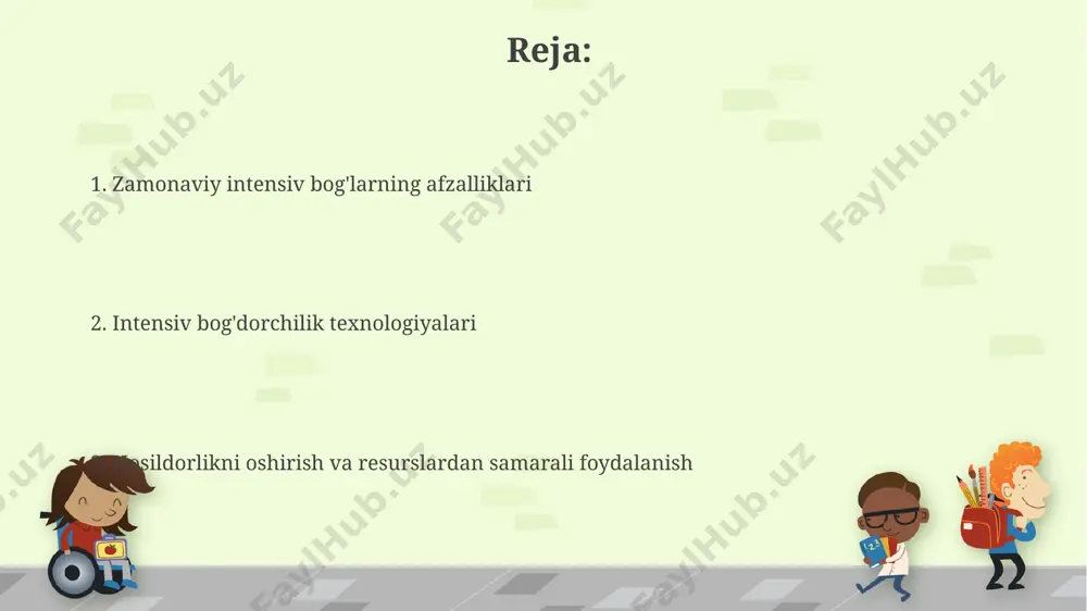ив боғдорчиликда сув ва тупроқ ресурсларидан самарали фойдаланиш ҳисобига 30% гача харажатларни тежаш мумкин, бу маълумотлар андижон вилоятидаги тажрибалардан олинган. европа мамлакатлари тажрибасига кўра, интенсив боғлардан олинадиган маҳсулотларни тўғридан-тўғри истеъмолчиларга сотиш орқали 15-20% фойдани ошириш мумкин, масалан, германиядаги фермер хўжаликларида. kelajakdagi istiqbollar va rivojlanish yo'nalishlari genetik jihatdan o'zgartirilgan (gm) o'simlik navlari va qo'shimcha o'g'itlar yordamida hosildorlikni 2-3 baravar oshirish, qishloq xo'jaligini intensivlashtirishning global strategiyasi sifatida, misr va hindiston kabi mamlakatlarda keng qo'llanilmoqda. kelajakda, 2030 yilga borib, vertikallashgan bog'dorchilik tizimlari, ayniqsa singapur va nyu-york kabi yirik shaharlarda 30% ga o'sishi va oziq-ovqat xavfsizligini ta'minlashda muhim rol o'ynashi kutilmoqda. intensiv bog'larni loyihalash va qurish intensiv bog'larda tuproq unumdorligini oshirish uchun kompost va biohumusdan foydalanish, 1 m² ga 5 kg gacha qo'shish orqali 20% ga hosilni ko'paytirishga yordam beradi. toshkent sharoitida intensiv bog' yaratish uchun quyosh nuri yetarli bo'lgan joy tanlash va suvni tejash texnologiyalaridan (tomchilatma sug'orish) foydalanish muhim, bu suv sarfini 40% …