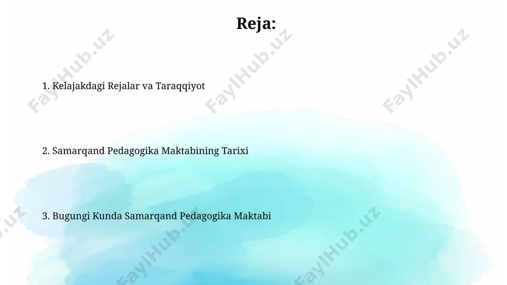 oaning pedagogik faoliyati zamonaviy ta'lim texnologiyalari, jumladan, 30 dan ortiq onlayn platformalardan foydalanishni o'z ichiga oladi va talabalarning interaktiv o'rganishini ta'minlaydi. samarqand pedagogika maktabining tarixi maktabning rivojlanishi davomida 1000 dan ortiq yuqori malakali pedagog kadrlarni tayyorlagan va respublika ta'lim tizimiga muhim hissa qoʻshgan. samarqand pedagogika maktabi 1930-yillarda, oʻqituvchilar tayyorlashga ixtisoslashgan 2 yillik kurs sifatida tashkil topgan boʻlib, keyinchalik 4 yillik oʻquv muassasasi maqomiga koʻtarilgan. maktabning moddiy-texnik bazasi pedagogika maktabida 15 tadan ortiq ixtisoslashtirilgan amaliy mashg'ulotlar laboratoriyalari mavjud bo'lib, ular zamonaviy uskunalar va texnologiyalar bilan jihozlangan. samarqand pedagogika maktabining moddiy-texnik bazasi 50 dan ortiq zamonaviy kompyuter sinflarini, shuningdek, interaktiv o'quv dasturlari bilan jihozlangan 10 ta multimedia xonasini o'z ichiga oladi. pedagogik kadrlar tayyorlash so'nggi 5 yil ichida pedagogik kadrlar tayyorlash fakulteti bitiruvchilarining 85% dan ortig'i o'z mutaxassisliklari bo'yicha ishga joylashgan. pedagogik kadrlar tayyorlash bo‘yicha 2023-yilda 5000 dan ortiq o‘qituvchi malakasini oshirish rejalashtirilgan bo‘lib, bu ta’lim sifatini oshirishga xizmat qiladi. samarqand pedagogika …