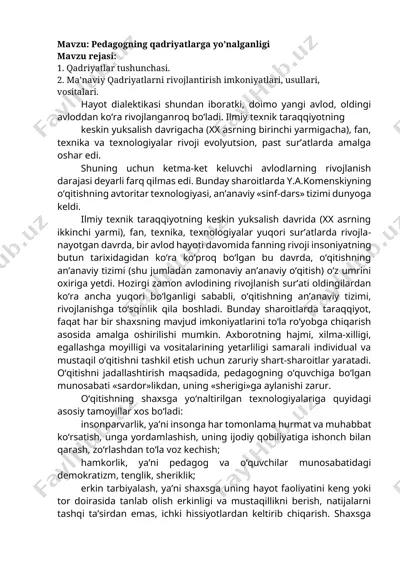 pedagogning qadriyatlarga yo’nalganligi — DOCX