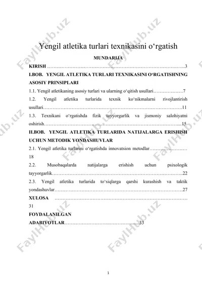 yengil atletika turlari texnikasini o‘rgatish — DOCX