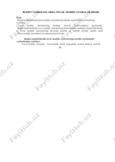 budjet tashkilotlarida tovar-moddiy zaxiralar hisobi — DOCX