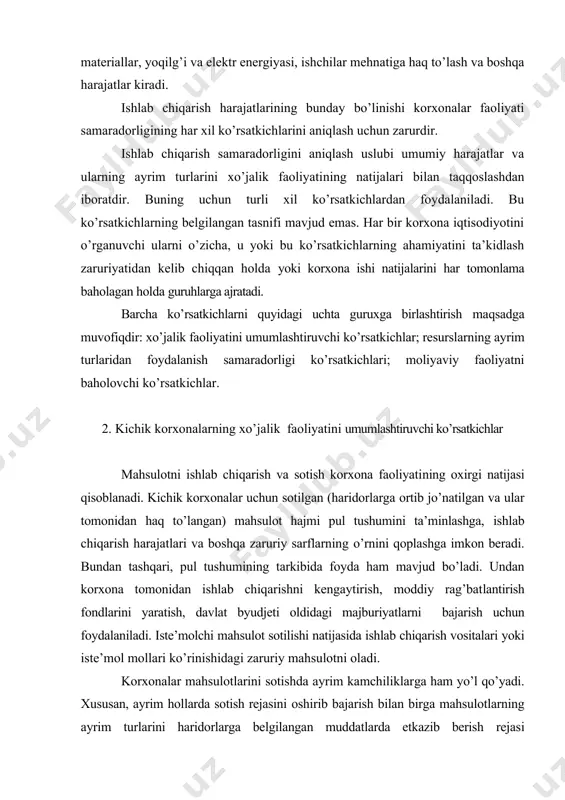 kibida foyda ham mavjud bo’ladi. undan korxona tomonidan ishlab chiqarishni kengaytirish, moddiy rag’batlantirish fondlarini yaratish, davlat byudjeti oldidagi majburiyatlarni bajarish uchun foydalaniladi. iste’molchi mahsulot sotilishi natijasida ishlab chiqarish vositalari yoki iste’mol mollari ko’rinishidagi zaruriy mahsulotni oladi. korxonalar mahsulotlarini sotishda ayrim kamchiliklarga ham yo’l qo’yadi. xususan, ayrim hollarda sotish rejasini oshirib bajarish bilan birga mahsulotlarning ayrim turlarini haridorlarga belgilangan muddatlarda etkazib berish rejasi bajarilmaganlik hollari uchraydi. bu korxonaning o’ziga (u penyalar va jarimalar to’laydi) va haridorga zarar keltiradi. shuning uchun sotish rejasining bajarilishi mah​sulot etkazib berish bo’yicha shartnoma majburiyatlarining bajarilishini hisobga olish bilan tahlil qilinadi. bunda bitta haridorga etkazib berish rejasining oshirib bajari​lishi boshqa haridorlarga etkazib berish rejasining bajarilmaganligiga sabab bo’lganligi hisobga olinadi. shuning uchun shartnoma majburiyatlari rejasini bajarilishi 100% dan oshib ketmasligi kerak. sotish hajmi tayyor mahsulotni ishlab chiqarish va uni o’z vaqtida sotishga to’g’ridan-to’g’ri bog’liqdir. tovar mahsuloti mahsulotni sotish ko’rsatkichlarida sotilmagan mahsulotlarning o’zgaruvchan qoldiqlarining o’zgarishi bilan aks ettiriladi. mahsulotlar …