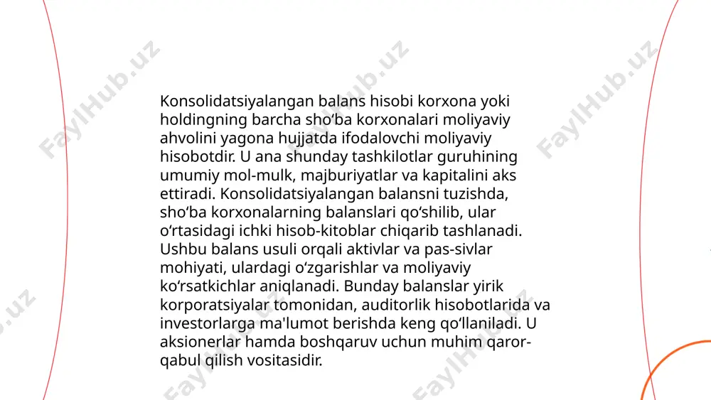 minlashda muhim ahamiyatga ega. ... t.me/slaydai_bot hisobchi dasturlari biznes va moliya sohasida muhim o‘rin tutadi. ular buxgalteriya hisobini avtomatlashtirish, xarajatlarni kuzatish va hisobotlarni tayyorlash imkoniyatini beradi. hisobchi dasturlari ko‘pincha ko‘p foydalanuvchilarga xizmat ko‘rsatadi, bu esa jamoaviy ish uchun qulaydir. quickbooks, xero, va sage kabi dasturlar eng mashhurlari hisoblanadi. ushbu dasturlar foydalanuvchilariga ma'lumotlarni real vaqtda yangilash, soliqlarni avtomatik hisoblash, va moliyaviy tahlillarni o‘tkazish imkonini beradi. zamonaviy hisobchi dasturlari odatda oblako texnologiyasidan foydalangan holda ishlab chiqiladi, bu esa ularning kirish va xavfsizlik darajasini oshiradi. hisobchi dasturlari biznes samaradorligini oshirishga yordam beradi. moliyaviy holat to'g'risidagi hisobotni konsolidatsiyalash farminov xusan accp 502 guruh e'tiboringiz uchun raxmat! image1.png image2.png image3.png image4.jfif image5.png image6.jpg image7.jfif image8.jfif /docprops/thumbnail.jpeg