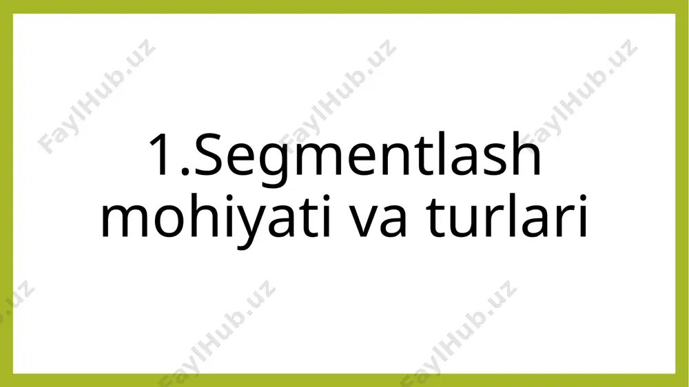 raqobat intensivligi, tegishli tovarlar va xizmatlar bilan mashg’ul bo’lgan firmalarning katta-kichikligi, marketing axboroti va xabarnoma tizimlarining shakllanish sur’ati va boshqa omillarga bevosita bog’liq bo’ladi. 4. marketing tadqiqotlarni o’tkazish jarayoni marketing tadqiqoti usullari eksperiment so’rov kuzatish 5.tashqi bozorlarda kabinet va dala tadqiqotlari xalqaro bozorni o’rganish natijasida korxona marketing bo’limi xodimlari yordamida quyidagi tizimlashtirilgan ma’lumotlarga ega bo’ladi: 1.importchi .mamlakatning ishlab chiqarish va demografik bazasi haqidagi 4.narx darajasi haqidagi; 8.tovarni etkazib berish xarajatlari va shartlari, raqobatchilik va kon’yunktura haqidagi. 7.mahsulotning o’rami haqidagi 5.tovar taqsimoti kanallari haqidagi; 2.bozorni tartibga solish vositalari (bojxona qoidalari, boj va soliqlar, import cheklovlari) haqidagi 6.reklama faoliyati haqidagi; 3.eksport qilinuvchi tovarga kutilayotgan talab haqidagi 6. bozor kon’yunkturasining asosiy ko’rsatkichlari va tahlili kon’yunkturani o’rganish marketing xizmatini ajralmas qismini tashkil etadi. “kon’yunktura” lotincha so’z bo’lib, holat degan ma’noni anglatadi, u keng ma’noda ularning o’zaro aloqasidan olingan shartlarning yig’indisi, o’tar sharoit, predmetlarining joylashishidir. savollar: 1.marketing tadqiqoti bu-… 2.marketing tadqiqotlarini o’tkazishning qanday uslublari bor? …