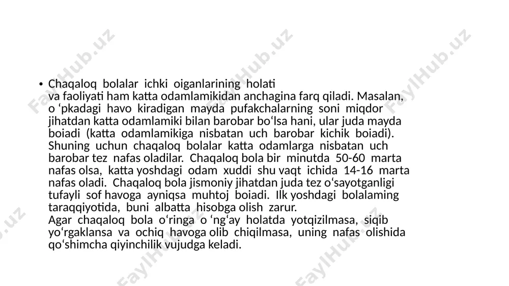 di, lablarini harakatlantirib, tilini aylantirib, gyo odamning nutqiga taqlid qilmoqchi boiadi. ana shu davrdan boshlab bolalar bilan imkoni boricha mehribonlik ohangida gaplashib turish kerak. ana shunday munosabatlar natijasida bolada qandaydir aktivlik, kattalaiga talpinish reaksiyasi yuzaga keladi. psixologlar bolalarda kattalar bilan bo‘lgan munosabatdan yuzaga keladigan emotsional reaktsiyalami jonlanisb kompleksi deb ataganlar. bu kompleksda bola uning bilan munosabatda boiayotgan odamga muloyim tikilib, jilmayadi, q o i va oyoqlari bilan talpinib qandaydir ovoz chiqaradi. bolada qandaydir kuchli mamnunlik hissi yuzaga keladi. lekin shuni unutmaslik kerakki, agar bolalar bilan keragidan ortiq darajada munosabatda boiib, ularda jonlanish kompleksini yuzaga keltira berilsa, ular kattalaiga o‘iganib qoladilar va o‘yinchoqlaiga qaramay qo‘yadilar. go‘dak bola yoshiga to‘lguncha juda ko‘p harakatlami o‘zlashtirib oladi. bolaning qiladigan turli-tuman harakatlari orasida qo‘l harakatlari psixik taraqqiyot uchun muhim bo‘lgan harakatlardir. to‘rt oylik bola narsalaiga qo‘l cho‘zadigan bo‘ladi, ammo u hali o‘zining q o i harakatlarini idora qila olmaydi. bola besh oylik bo‘lgach, narsalarni ushlab, …