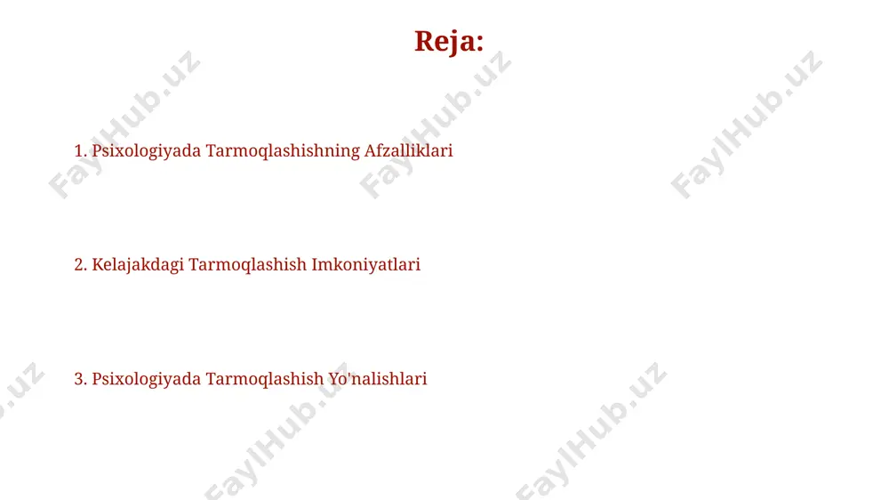 i beradi, bu esa professional rivojlanishga yordam beradi. onlayn forumlar va guruhlarda 20 dan ortiq turli psixologik yo'nalishlar bo'yicha muhokamalar olib borish, yangi g'oyalarni o'rganish va professional hamkorlikni rivojlantirish imkoniyati mavjud. ilmiy tadqiqotlarda networking ilmiy konferensiyalar va seminarlarda ishtirok etish, kamida 5 ta yangi hamkorlik imkoniyatini yaratib, tadqiqot loyihalarining miqyosini kengaytiradi va moliyalashtirish imkoniyatlarini oshiradi. meta-tahlil o'tkazish uchun kamida 10 ta tegishli ilmiy maqolaga kirish imkoniyati beradigan networking, tadqiqot natijalarining ishonchliligini va ta'sirini oshiradi. xalqaro hamkorlik va networking kamida 5 ta xalqaro konferentsiyada ishtirok etish orqali psixologik yordamning yangi usullari va global tendensiyalar haqida ma'lumot olish mumkin. networking orqali 30 dan ziyod xalqaro grant dasturlari va moliyaviy imkoniyatlar haqida bilish va ularga murojaat qilish imkoniyati taqdim etiladi. kasbiy hamkorlik va networking networking orqali psixologlar 5 dan ortiq turdagi kasbiy rivojlanish dasturlari va treninglar to'g'risida tezkor va samarali axborot olishlari mumkin. psixologik amaliyotning samaradorligini 15% ga oshirish uchun networking orqali yangi …