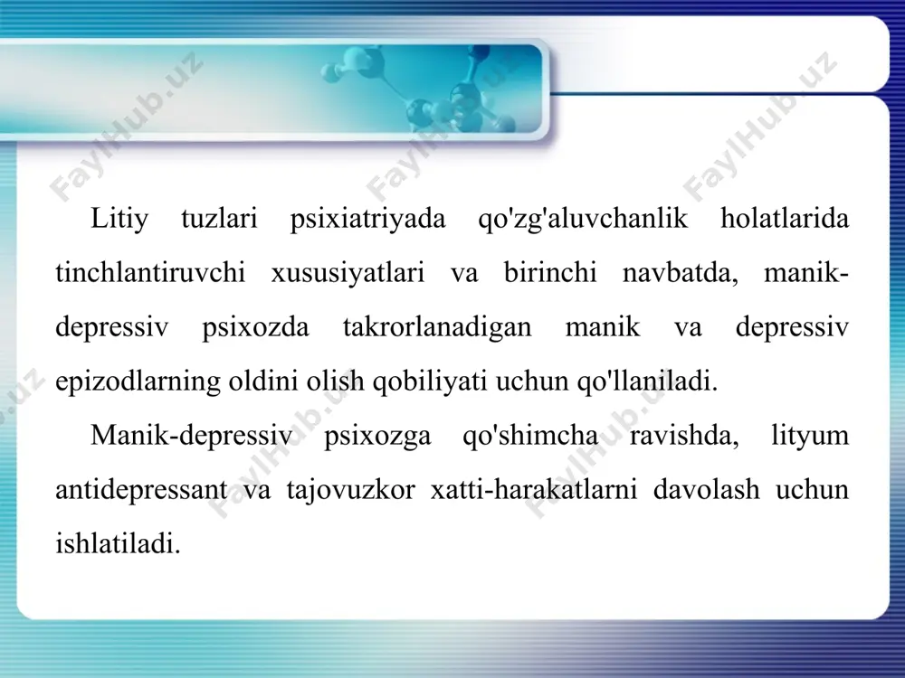 mligi tufayli ularni ish faoliyatidan ajralmagan holda qabul qilish mumkin. mashina haydashga ham chеklovlar qo‘yilmaydi. sеdativ dorilar analgеtik va boshqa psixotrop dorilar ta’sirini kuchaytiradi. sеdativ dorilarni 1-2 oydan ortiq qabul qilish tavsiya etilmaydi. image2.jpeg image3.png image1.jpeg