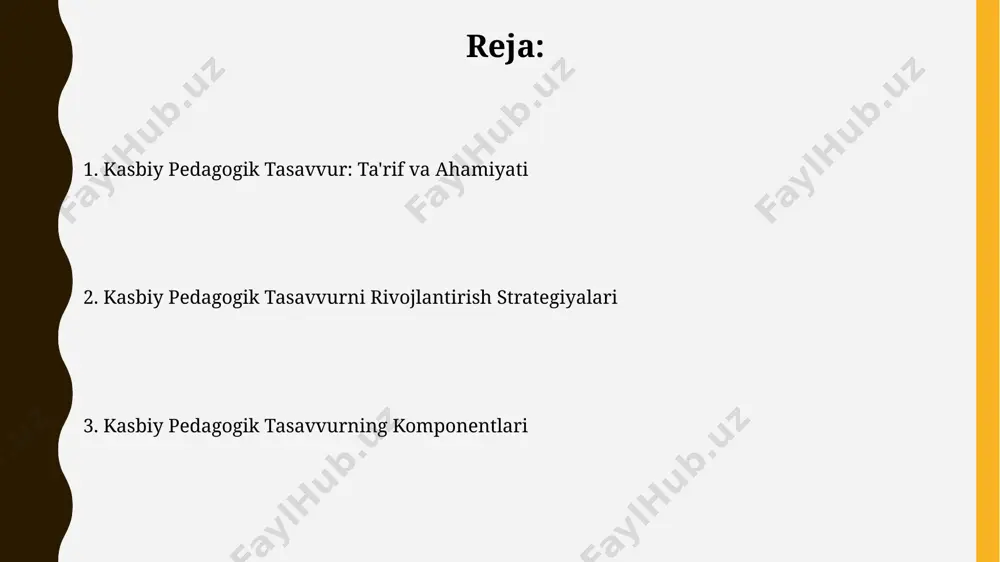 yat omili hisoblanadi. pedagogik tasavvur talabalarning individual xususiyatlarini 4 ta asosiy toifaga bo'lib, har biriga moslashtirilgan 10 dan ortiq muammo yechimini taklif qilishga yordam beradi. kasbiy pedagogik tasavvur nima? ushbu tasavvur o’quvchilarning individual ehtiyojlarini hisobga olgan holda, 3 dan ortiq turdagi baholash usullarini qo’llagan holda, ta’lim jarayonini rejalashtirish va boshqarishni o’z ichiga oladi. kasbiy pedagogik tasavvur o’z-o’zini rivojlantirishga, kamida 10 ta turli adabiyotlarni o’rganishga va o’qitish amaliyotini doimiy takomillashtirishga qaratilgan strategik yondashuvni bildiradi. pedagogik tasavvur va innovatsion texnologiyalar o‘quv jarayonida 10 ta yangi texnologiyani qo‘llash orqali pedagogik tasavvur, o‘quvchilarning faol ishtirokini ta’minlab, bilimlarni egallash darajasini 15% ga oshirishi mumkin. pedagogik tasavvur, 21-asr ko‘nikmalarini rivojlantirishda, masalan, muammoyechilik va kritik fikrlashni shakllantirishda, innovatsion texnologiyalarni samarali integratsiyasi orqali 30% ga samaradorligini oshiradi. kasbiy pedagogik tasavvurning rivojlanish bosqichlari kasbiy pedagogik tasavvur rivojlanishining dastlabki bosqichi (1-bosqich) taqlid qilish va takrorlashdan iborat bo'lib, 2-3 yillik tajriba orttirishni o'z ichiga oladi. yuqori malakali mutaxassislar (5 yildan ortiq …