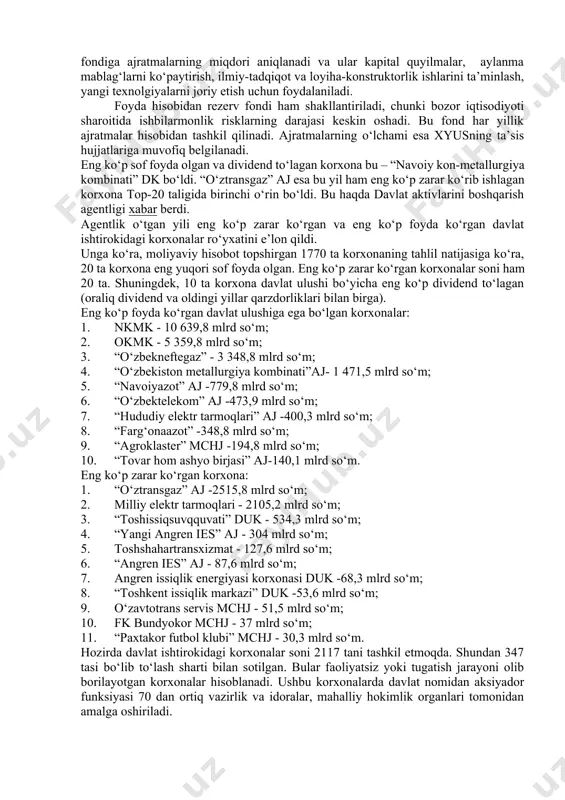 hisobida harajatlarni to‘g‘ri va to‘liq aks ettirishga, shuningdek xo‘jalik yurituvchi sub’ektning moliyaviy hisobotini tuzish uchun uning faoliyati moliyaviy natijalarini (foyda yoki zararni) aniqlashga yo‘naltirilgandir. xo‘jalik yurituvchi sub’ekt faoliyatining moliyaviy natijalari foydaning quyidagi ko‘rsatkichlari bilan tavsiflanadi: — mahsulotni sotishdan olingan yalpi foyda, bu sotishdan olingan sof tushum bilan sotilgan mahsulotning ishlab chiqarish tannarxi o‘rtasidagi tafovut sifatida aniqlanadi: yaf=sst-it, bunda, yaf — yalpi foyda; sst — sotishdan olingan sof tushum; it — sotilgan mahsulotning ishlab chiqarish tannarxi; — asosiy faoliyatdan ko‘rilgan foyda, bu mahsulotni sotishdan olingan yalpi foyda bilan davr harajatlari o‘rtasidagi tafovut, va plyus asosiy faoliyatdan ko‘rilgan boshqa daromadlar yoki minus boshqa zararlar sifatida aniqlanadi: aff = yaf-dx+bd-bz, bunda, aff — asosiy faoliyatdan olingan foyda; dx — davr harajatlari; bd — asosiy faoliyatdan olingan boshqa daromadlar; bz — asosiy faoliyatdan ko‘rilgan boshqa zararlar; — xo‘jalik faoliyatidan olingan foyda (yoki zarar), bu asosiy faoliyatdan olingan foyda summasi plyus moliyaviy faoliyatdan ko‘rilgan daromadlar …