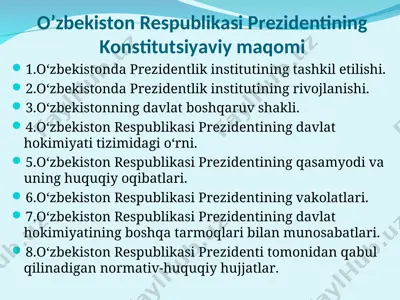 o'zbekiston respublikasi prezidentining konstitutsiyaviy maqomi — PPT