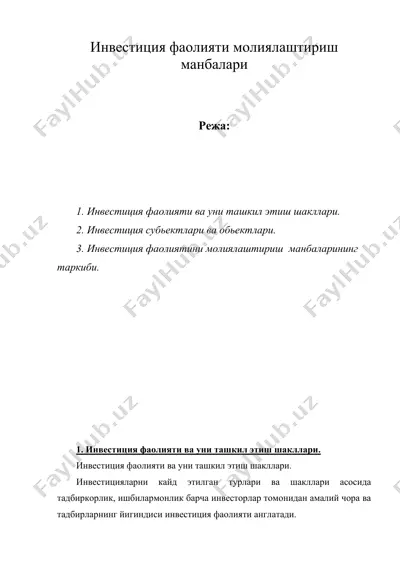инвестиция фаолияти молиялаштириш — DOC