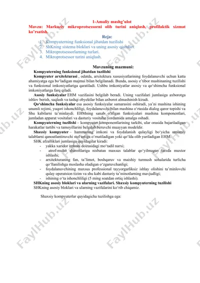 kompyuterning funksional jihatdan tuzilishi — DOC