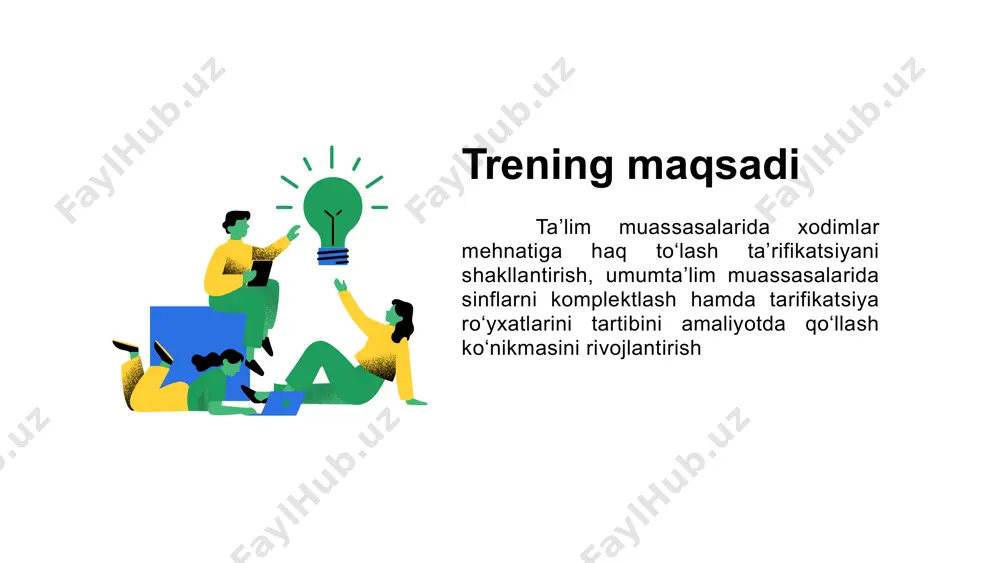 o‘rinlarga ega bo‘lgan o‘qituvchilar oliy malaka toifasiga ega o‘qituvchilar birinchi malaka toifasiga ega o‘qituvchilar asosiy olimpiadalarning viloyat va tuman bosqichi g‘oliblarining o‘qituvchilari ikkinchi malaka toifaga ega o‘qituvchilar pedagogik yo‘nalish bo‘yicha magistr darajasiga ega o‘qituvchilar belgilangan tartibda o‘z fanidan o‘tkazilgan nazariy va amaliy sinovlar natijasi bo‘yicha a’lo baholarga ega o‘qituvchilar oliy ma’lumotli toifasiz o‘qituvchilar qayta tayyorlash bo‘yicha diplomga ega o‘qituvchilar oliy ta’lim muassasalarining pedagogik yo‘nalish bo‘yicha bitiruvchi bosqich talabalari pedagogik yo‘nalish bo‘yicha xorijiy davlatlarning oliygohlarini bitirgan, biroq diplomi tan olinmagan o‘qituvchilar oliy ma’lumotli o‘qituvchilar bilan ta’minlanguniga qadar o‘rta maxsus, professional ma’lumotga ega o‘qituvchilar oliy ma’lumotli o‘qituvchilar bilan ta’minlanguniga qadar umumta’lim muassasasining tegishli mutaxassisligi bo‘yicha rahbar xodimlari e’tiboringiz uchun rahmat! image1.png image2.svg image3.png image4.png image5.png image6.png image7.svg image8.png image9.png image10.png image11.png image12.png image13.png image14.png image15.png image24.png image25.svg image26.png image27.svg image16.png image17.svg image18.png image19.svg image20.png image21.svg image22.png image23.svg image28.png image29.png image30.png image31.png image32.png image33.png image34.png image35.svg /docprops/thumbnail.jpeg