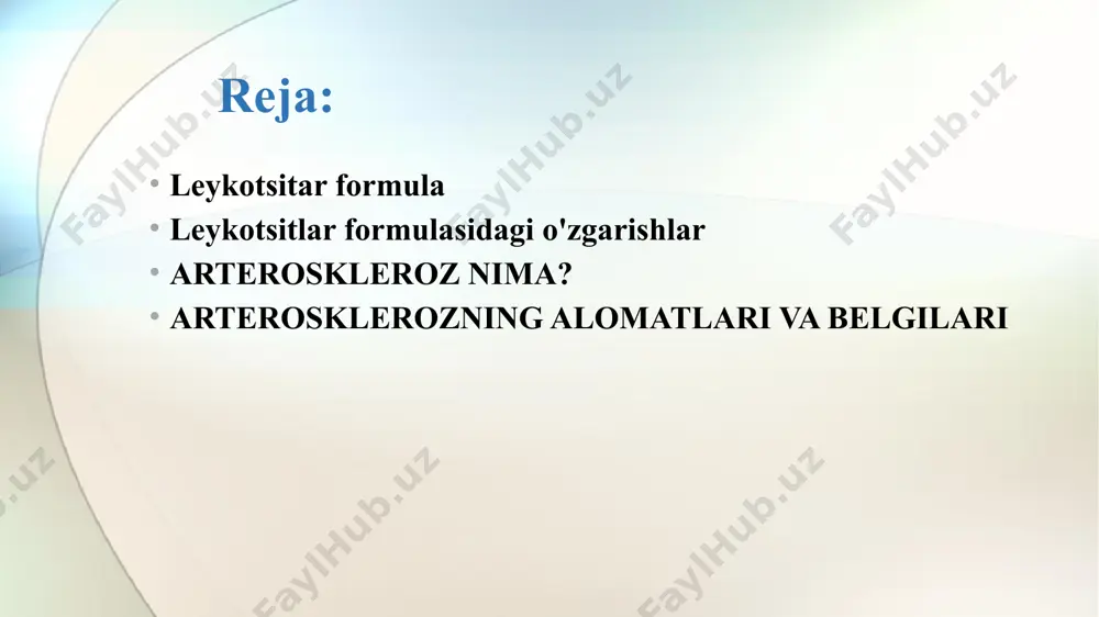 n qon surtmasining mikroskopiyasi lazerli aniqlash bilan oqim sitometriyasi (avtomatik gematologiya analizatori) - avtomatik analizator neytrofillar, limfotsitlar, monotsitlar, eozinofillar foizi ko'rinishida natijalar beradi (agar me'yordan og'ish bo'lsa, qon smetasini mikroskop ostida ko'rib chiqiladi). leykotsitlar formulasini qo'shimcha tushuntirish va hujayralarning morfologik tavsifi bilan gematolog) laborant tomonidan gematologik analizatorda leykotsitlar formulasini hisoblashning afzalliklari: yuqori aniqlik (2000 dan ortiq hujayralarni tahlil qilish; shifokor 100-200 hujayralarni tahlil qiladi) ob'ektivlik ko'p sonli hujayralarni tahlil qilish, sinov materialining bir xilligi, sub'ektiv omilni istisno qilish tufayli tadqiqot natijalarining yuqori takrorlanishi gematologik analizatorda leykotsitlar formulasini hisoblashning kamchiliklari: avtomatik hisoblagich neytrofillar subpopulyatsiyasini stab va segmentlarga ajratmaydi, ammo neytrofillarning ko'p sonli yosh shakllari (stab, yosh, miyelotsitlar) bilan u "chapga siljish" xabarini ko'rsatadi, bu majburiy talabdir. mikroskop ostida leykotsitlar formulasini hisoblash leykotsitlar formulasini hisoblash uchun qon testining bosqichlari: 1. shisha slaydda qon surtmasi. ehtiyotkorlik bilan yuvilgan va yog'siz shisha slayd (uning qirrasi) in'ektsiya joyida bir tomchi qonga tegib turiladi. smear silliqlash …