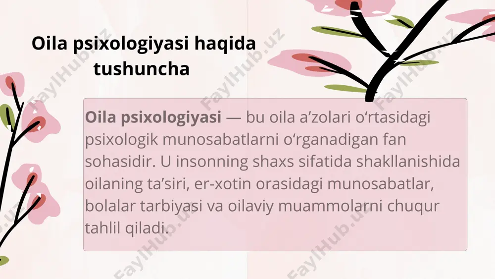 arbiyalash va oʻqitishni taʼminlaydi, bolalarga bagʻishlangan hayriya faoliyatlarni ragʻbatlantiradi 65-modda. farzandlar ota-onalarning nasl nasabidan va fuqarolik holatidan qatʼiy nazar, qonun oldida tengdirlar. onalik va bolalik davlat tomonidan muhofaza qilinadi. 66-modda. voyaga yetgan, mehnatga layoqatli farzandlar oʻz ota-onalari haqida gʻamxoʻrlik qilishga majburdirlar. kommunikatsiya: oila a'zolari oʻrtasidagi ochiq va samarali muloqot muhimdir. qadr qimmat va hurmat: oʻzaro qadr qimmat va hurmat oila ichidagi ruhiy salomatlikni yaxshilaydi. oʻzgarishlarga moslashish: oila yangi oʻzgarishlarga va vaziyatlarga qanday moslashadi. endi shu xususiyatlarni bugungi kun yoshlarida koʻrib chiqaylik ular 13-13 yoshlarda jinsiy (fiziologik) yetuklikka erishadilar, biroq ular biror-bir kasb hunar egasi boʻlib, mustaqil ishlab oʻzini va oilasini iqtisodiy jihatdan ta'minlay oladigan boʻlishi uchun, avvalo maktabni bitirishi, soʻng u yoki bu kasb-hunar kolleji yoki litseyda oʻqib, biror bir kasbni egallashi kerak. buning uchun 9yil maktabda 3yil kollej yoki litseyda oʻqishi zarur. oilaviy farovonlik: oila psixologiyasining asosiy maqsadi - oilaning psixologikholatini yaxshilash va barcha a'zolar oʻrtasidagi sogʻlom va muvozanatli …