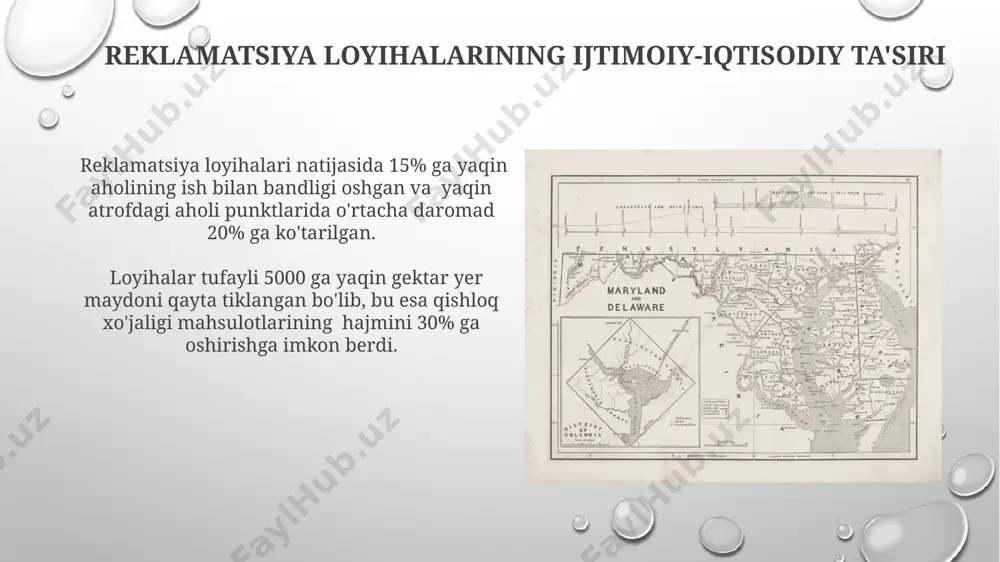 yuzaga keladigan eroziya xavfi ekologik baholashning muhim jihatlaridir. ekologik baholashda, reklamatsiya loyihalarining antropogen ta'siri 2 ball shkalasi bo'yicha baholanadi, bu yerda 2 balli ko'rsatkich yuqori darajadagi ekologik xavfni bildiradi. reklamatsiya geografiyasida masofadan turib zondlash usullaridan foydalanish reklamatsiya geografiyasida yuqori aniqlikdagi (10 sm dan kam) kosmik suratlar va lidar ma’lumotlaridan foydalanib, tuproqning degradatsiyasi darajasini aniqlash mumkin. giper spektral tasvirlar yordamida, 100 ga yaqin spektral kanallarni tahlil qilib, rekultivatsiya qilingan hududlardagi o'simliklarning fiziologik holatini va biomasasini aniqlash mumkin. reklamatsiya jarayonlarining geografik modellashtirilishi reklamatsiya loyihalarini baholashda, ekologik xavfsizlik koeffitsiyenti (exk) ni qoʻllash orqali 0,8 dan yuqori boʻlgan natijalarga erishish, muvaffaqiyatli amalga oshirish ehtimolini 90% ga oshiradi. reklamatsiya jarayonlarini modellashtirishda 3d gis texnologiyalaridan foydalanish, yer yuzasining 10-15% gacha boʻlgan maydonlarini qayta tiklash samaradorligini 20% ga oshirish imkonini beradi. yerlarni rekultivatsiya qilishning geografik asoslari rekultivatsiya qilingan 1 gektar yer maydonida o'rtacha 500 dan ortiq daraxt ekish orqali biologik xilma-xillikni oshirish va ekologik muvozanatni tiklash mumkin. …