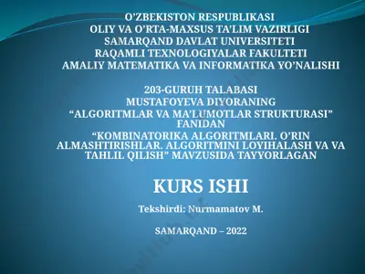 "algoritmlar va ma’lumotlar strukturasi" fanidan — PPTX