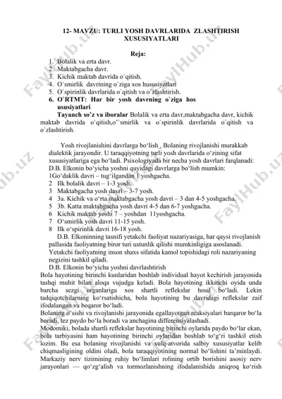 yosh davrlarida zlashtirish xususiyatlari — DOCX