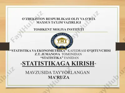 "statistikaga kirish" ma’ruzasining ma'lumotlari — PPTX
