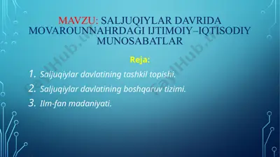 saljuqiylar davrida movarounnahrdagi ijtimoiy–iqtisodiy munosabatlar — PPTX