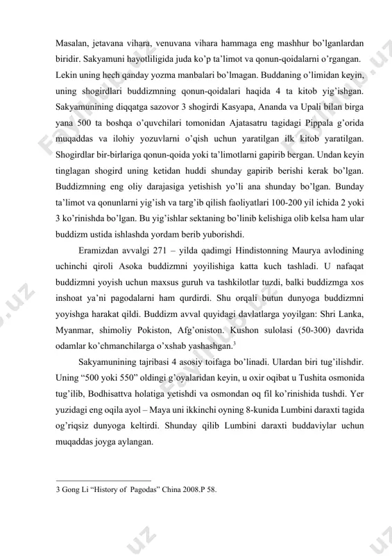 . lumbini butun dunyo buddalari uchun birinchi muqaddas joy, deb sanaladi. yunesko tomonidan rivojlantirish kommiteti tuzildi. hozirga kelib, xitoy, nepal, hindiston, shri-lanka, tayland, fransiya, germaniya, vetnam, koreya xalq respublikasi va yaponiya davlatlari o’zining budda ibodatxonalarini lumbinida qurishdi. bu ajoyib ibodatxona xitoyda qurilgan bo’lib, uni zhun hua ya’ni butunxitoy ibodatxonasi, deb ataladi. ibodatxona xitoy hukumati tomonidan qurilgan. ibodatxona qurilib bo’lganidan keyin, 27-may 2000-yilda uning ochilish marosimi bo’lib o’tdi. xitoy buddaviylik tashkiloti 8 ta rohib va 1 ta bosh rohibni u yerga yubordi. bu xitoyliklarni birinchi chegaradan tashqarida qurilgan budda ibodatxonasi hisoblanadi. buddizmning xitoyga kirib kelishi buddizmning xitoyga kirib kelishi rohib tang san zhang hindistonga qilgan sayyohatidan keyin boshlanadi. milloddan avvalgi 628-yilda rohib u yerdan buddizmning qonun-qoidalari va yozma manbalarini xitoyga olib keladi. bu haqiqatan ham bo’lgan voqeadir. tang san zhang g’arb tomonlarga sayyohat qilib, uyiga eng ko’p buddizm qo’l yozmalarini olib kelgan inson hisoblanadi. ammo u bu ishni birinchilardan qilgan inson …