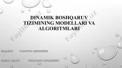 dinamik boshqaruv tizimining modellari va algoritmlari — PPTX