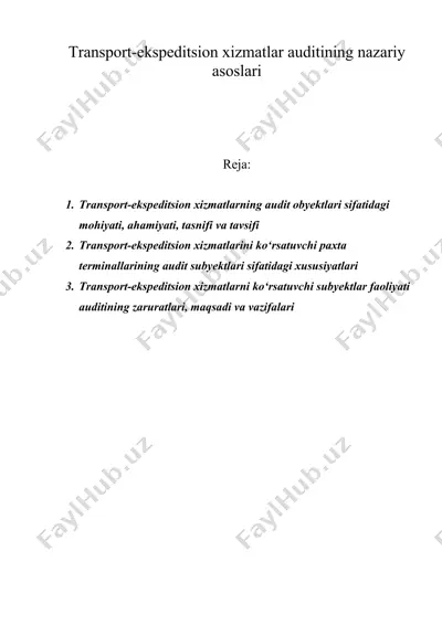 transport-ekspeditsion xizmatlar auditining nazariy asoslari — DOC