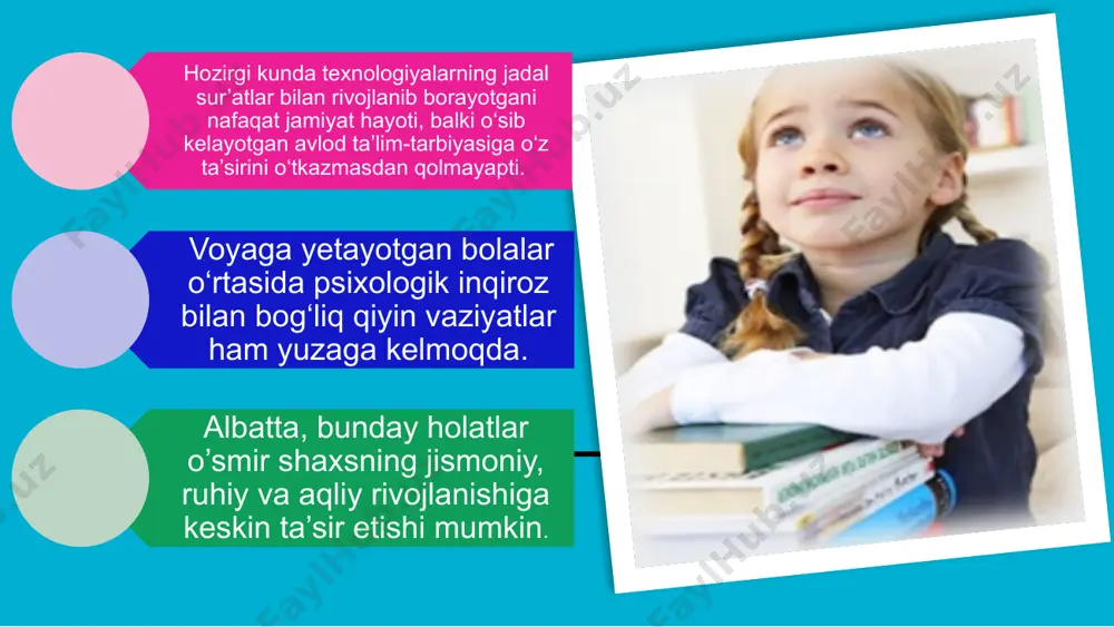 qaror davrlar inqirozli davrlar bilan almashinib turadi l.s.vigotskiy maktabgacha tarbiya yoshidagi inqirozni “yetti yosh inqirozi” deb atagan hamda uning bu davrda bolaning xarakteri va xulq-atvoridagi noaniq o‘zgarishlarni yuzaga keltirishini ta’kidlagan inqirozlar bolaning ikki yoshlik davri tutashgan joyda uning xulq-atvoridagi eski xususiyatlar yo‘qolib, yangilari shakllana boshlashi bilan yuzaga keladi bolaning bunday xulq-atvori undagi bolalarcha soddalikning yo‘qolishiga olib keladi. mazkur davrdagi inqiroz belgilari sifatida jarohatlovchi kechinmalardan himoya qilish funksiyasini bajaradigan bolalarcha tantilik, g‘ayritabiiy harakatlar, sabab­siz janjal qilishi yoki uning masxarabozligida namoyon bo‘ladi 1-bosqich-ishonch va ishonchsizlik- bu hayotning 1-yili 2-bosqich-mustaqillik va qat’iyatsizlik- 2-3 yoshlar 3-bosqich- tadbirkorlik va gunoh hissi- 4-5 yoshlar 4-bosqich-chaqqonlik va yetishmovchilik- 6-11 yoshlar 5-bosqich-shaxs identifikatsiyasi va rollarning chalkashligi-12-18 yoshlar 6-bosqich- yaqinlik va yolg’izlik- yetuklikning boshlanishi 7-bosqich- umuminsoniylik va o’ziga berilish- yetuklik davri 8-bosqich- yaxlitlik va ishonchsizlik- keksalik e.eriksonning shaxs “men” ining rivojlanish bosqichlariga bo’lishi o’smirlardagi psixologik inqiroz davrida ularning sog’lig’ida uchraydigan muammolar qon aylanishining vaqtincha buzilishi, yurak hajmining kattalashishi natijada …