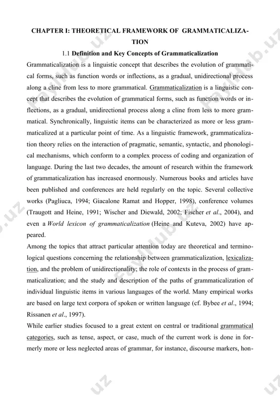 t', 'to wish' has become the modern english auxiliary verb will, which expresses intention or simply futurity. some concepts are often grammaticalized, while others, such as evidentiality, are not so much.[1] for an understanding of this process, a distinction needs to be made between lexical items or content words, which carry specific lexical meaning, and grammatical items or function words, which serve mainly to express grammatical relationships between the different words in an utterance. grammaticalization has been defined as "the change whereby lexical items and constructions come in certain linguistic contexts to serve grammatical functions, and, once grammaticalized, continue to develop new grammatical functions".[2] where grammaticalization takes place, nouns and verbs which carry certain lexical meaning develop over time into grammatical items such as auxiliaries, case markers, inflections, and sentence connectives. a well-known example of grammaticalization is that of the process in which the lexical cluster let us, for example …