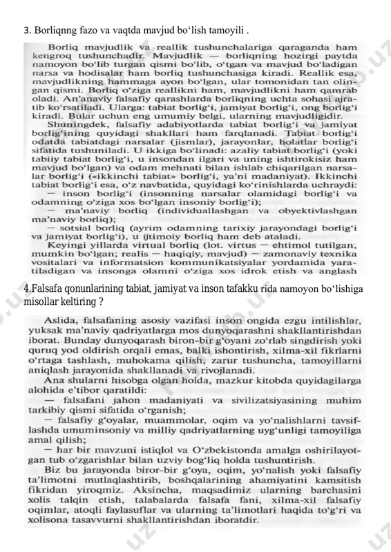 orliqning atributlarini sanab bering ? 39” metod” va “ metodologiya” deganda nimani tushunasiz ? qanday falsafiy metodlarni bilasiz? 40. ijtimoiy bilish metodlari va metodologik muammolari. 41. strukturalizmning mohiyati nima ? 42. i kantning falsafiy qarashlarini izohlab bering ? 43. antik dunyo falsafasi . 44. fenomenologiya falsafasi va uning nazariy manbalari ? 45. ijtimoiy ongning shaklari, ular o‘rtasidagi farqlar va o‘zaro bog‘liqligi. 46. jamiyat taraqqiyotida kasbiy ahloq qanday rol uynaydi ? 47. inson “ komplekslari “ nima? 48. falsafaning siyosiy-huquqiy sohadagi islohotlari bilan bog‘liq qanday vazifalarini bilasiz ? 49. fikrdagi izchillik deganda nimani tushunasiz ? 50. dialektik va metafizika metodlarining mohiyati va mazmuni. 51. bilish jarayoni qanday amalga oshadi ? 52. etika kategoriyalarini sanab bering ? 53. induktiv hulosa chiqarishga ta’rif bering ? 54. ekologik muammolarga nimalar kiradi ? 55. javobning qanday turlari bor ? 56. gepotezaning qanday turlari bor ? 57. milliy manfaatlarning mafkuraviy xavfsizlikni ta’minlashnng usul va vositalari nimalar …