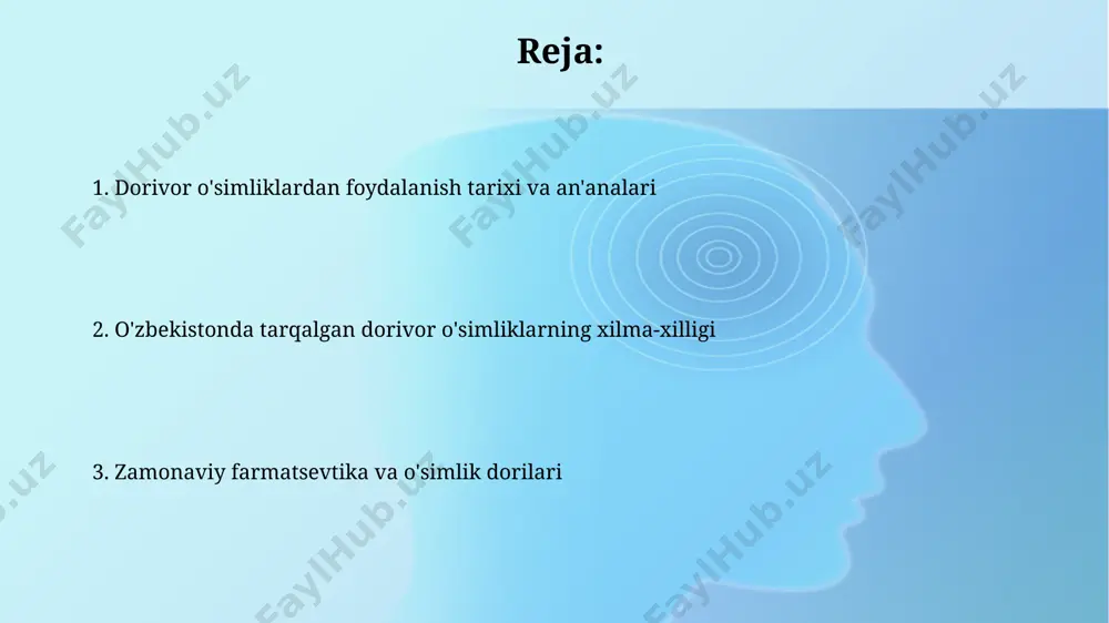 batafsil oʻrganish istiqbolli yoʻnalish hisoblanadi. oʻsimliklarni yetishtirish va yigʻish texnologiyalari фарғона водийсидаги доривор ўсимликларни, хусусан, 500 дан ортиқ қимматли алоэ навларини етиштиришда суғориш режими ва тупроқнинг минерал таркибини оптималлаштириш муҳим аҳамиятга эга. тошкент вилоятидаги доривор ўсимликлар плантацияларида ҳар 2-3 йилда бир марта тупроқни 15-20 см чуқурликда айлантириш ва органик ўғитлар билан бойитиш самарадорликни оширади. zamonaviy tibbiyotda qoʻllanilishi buxoro viloyatida yig‘ib olingan zig‘ir urug‘i va uning ekstraktidan tayyorlangan preparatlar, xalq tabobatida qadimdan qo‘llanib kelinishi bilan birga, hozirgi zamon farmakologiyasida yallig‘lanishga qarshi vosita sifatida, 20 dan ortiq patenti mavjud bo‘lib, keng qo‘llanilmoqda. o‘zbekistonning tog‘li hududlarida o‘sadigan dorivor o‘simliklar, xususan, 30 dan ortiq turdagi artemisia turlaridan tayyorlangan preparatlar, ko‘plab mamlakatlarda, shu jumladan, xitoy va hindistonda ham gepatotoksik ta’sirlarni davolashda qo‘llanilmoqda. oʻzbekistondagi dorivor oʻsimliklarni tadqiq qilish toshkent shahridagi oʻsimliklarni oʻrganish markazida 15 yildan ortiq vaqt davomida oʻtkazilgan izlanishlar natijasida 20 dan ziyod dorivor oʻsimlikning yangi terapevtik xususiyatlari aniqlangan. oʻzbekistonning qashqadaryo viloyati togʻli hududlarida oʻtkazilgan …