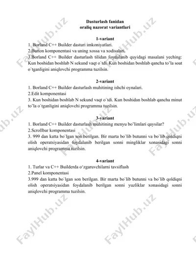 dasturlash fanidan oralig nazorat variantlari — DOCX