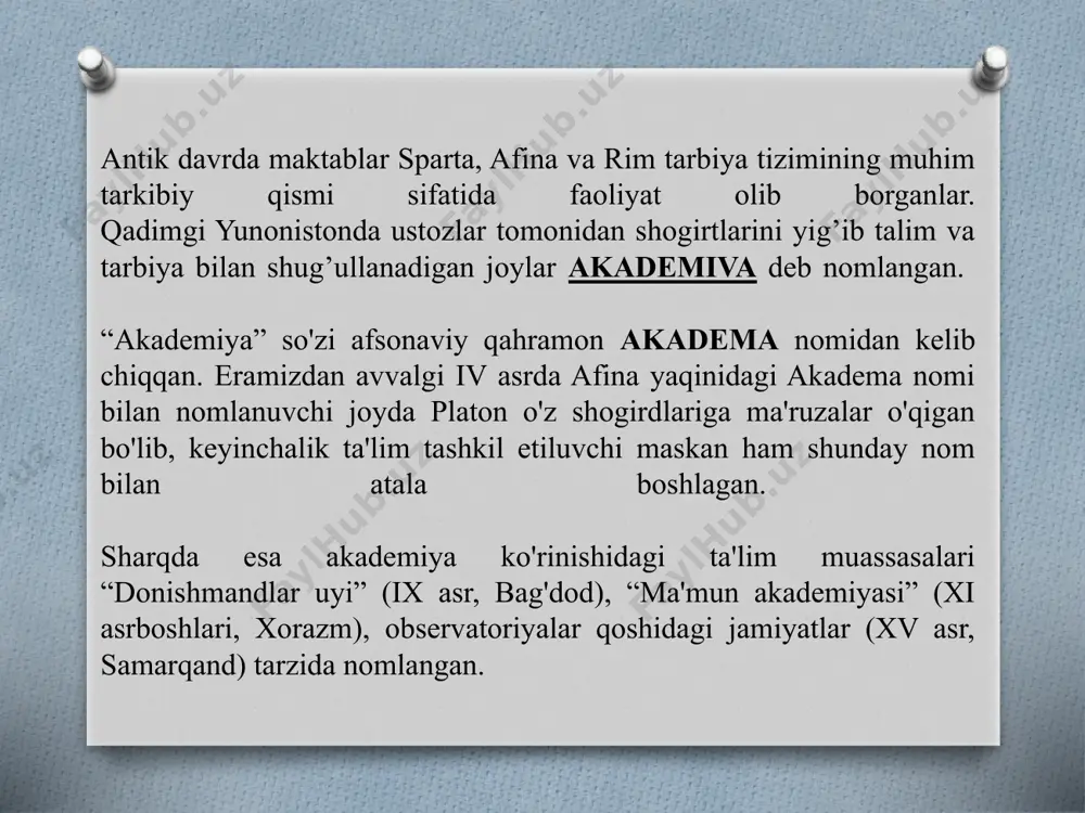 tarbiya kabi yo`nalishlarda tashkil etiladi. pedagogikaning metodologiyasi: shuni ta'kidlamoq kerakki pedagogika fanining metodologik asosi diniy va dunyoviy fanlar tarkibida rivojlangan. hattoki muqaddas kitobimiz qur'oni karimda “ilm” so‘zi turli hollarda 765 marta takrorlanishi bejiz emas. pedagogika fanining metodologiyasini yaratishda qomusiy mutafakkir. al-xorazmiy, ibn sino, abu rayxon beruniy, rudakiy, firdavsiy, alisher navoiy, chex olimi yan amos kamenskiy, shveytsariyalik pedagog iogann genrix pestalotstsi, nemis pedagogi adol'f disterverg, rus pedagogi k.d.ushinskiy kabilar o‘z ijodiyotlarida pedagogikaning metodologik asosini yaratib, komil inson tarbiyalashdagi qonuniyatlarni asosladilar. o‘zbekiston mustaqillikga erishgandan keyin birinchi marotaba 1992 yil iyul oyida fuqarolarga ta’lim, tarbiya berish, kasb-hunar o‘rgatishning huquqiy asoslarini belgilaydi hamda har kimning bilim olishdan iborat konstitutsiyaviy huquqini ta’minlashga qaratilgan “ta’lim to‘g‘risida”gi qonun va kadrlar tayyorlash milliy dasturi qabul qilindi va 1997 yilning 29 avgustida bir qancha o’zgartirishlar kiritilgan holda qaytadan tasdiqlandi, birinchi bоsqch (1997-2001 yillаr) mаvjud kаdrlаr tаyyorlаsh tizimining ijоbiy sаlоhiyatini sаqlаb qоlish аsоsidа ushbu tizimni islоh qilish vа rivоjlаntirish uchun …