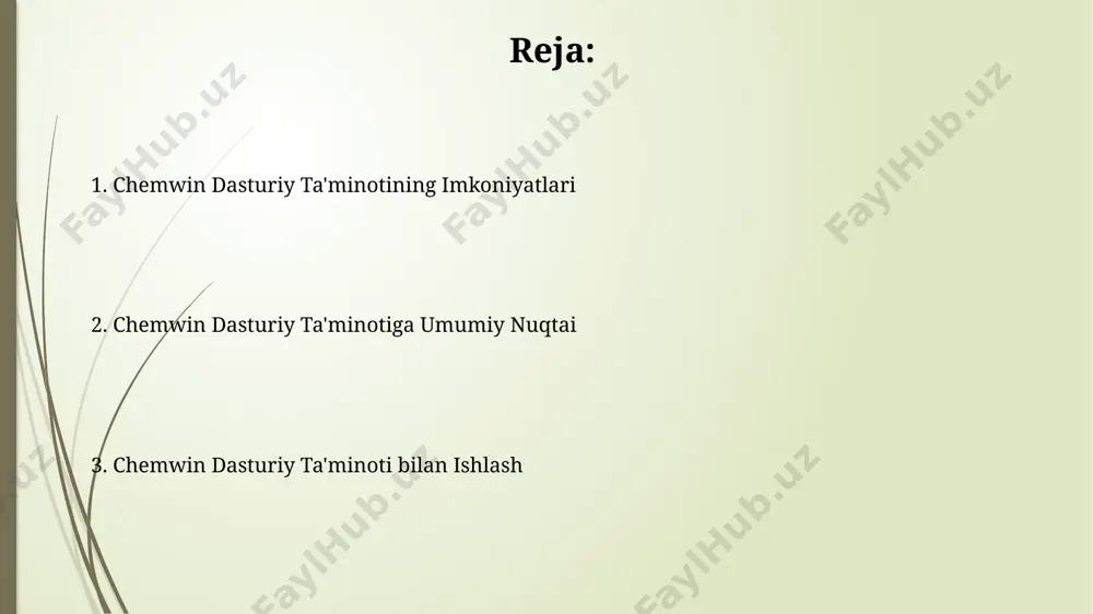 tarmoqni optimallashtirish va yuqori tezlikdagi internetga ulanish orqali bartaraf etilishi mumkin. chemwin bilan kimyoviy hisob-kitoblar o'zbekistonning 5 ta yirik universitetida chemwin yordamida talabalar 1000 dan ortiq amaliy mashg'ulotlarni bajarish orqali kimyoviy hisob-kitoblarni o'rganishmoqda. samarqanddagi ilmiy-tadqiqot institutida chemwin yordamida olib borilgan 3 ta yirik loyiha natijasida 0,01% dan kam xatolik bilan aniq natijalar olindi. chemwinning asosiy xususiyatlari dastur, organik va anorganik kimyoning 15 ta turli sohasi bo'yicha 3000 dan ortiq reaksiyalarni simulyatsiya qilish imkoniyatini taqdim etadi va bu reaksiyalar natijalarini taxmin qilishga yordam beradi, masalan, temperatura va bosim parametrlarini hisobga olgan holda. chemwin dasturi 200 dan ortiq kimyoviy elementlar va 5000 dan ziyod birikmalar haqida ma'lumotlar bazasiga ega bo'lib, ularning xossalari va reaksiyalarini o'z ichiga oladi, shuningdek, moskva shahridagi olimlar tomonidan ishlab chiqilgan. chemwinni o'rnatish va sozlash chemwin sozlamalari orasida, 100 dan ortiq kimyoviy moddalarning ma'lumotlar bazasini qo'shish, grafiklarni 2d va 3d formatlarda namoyish qilish va hisobotlarni eksport qilish imkoniyatlari mavjud. …
