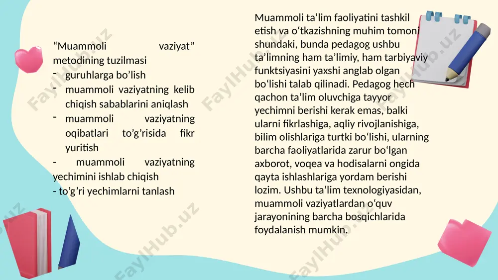o'zlashtirilishini nazorat qilib borishga yordam beradi. ma'lum bir dars turi bilan olib boriladigan mashg'ulotlarda ikkinchi, hatto uchinchi bir dars turining elementlari bo'lishi mumkin. masalan, o'quv yurtlarimizda eng ko'p qo'llaniladigan dars turlaridan biri - yangi bilimlarni bayon qilish darsidir. bu dars turi quyidagi guruhlarga bo'linadi: 1.yangi bilimlarni bayon qilish. 2.yangi bilimlarni mustahkamlash. 3.yangi bilimlar ustida mashq qilish. 4.yangi bilimlarga bog'liq holda uy vazifalarini topshirish. dars tuzilishining biridan ikkinchisiga o'tishi va shu orqali darsning shakli hamda usullarining o'zgarishi dars bosqichi deb yuritiladi. masalan, aralash dars turning tuzilishi quydagicha: 1.uy vazifalarini so'rash, tekshirib ko'rish. 2.yangi materiallarni bayon qilish. 3.yangi materiallarni mustahkamlash. 4. uy vazifalarni topshirishni o'z ichiga oladi. dars - maktab ta'limining asosiy tashkiliy shakli. dars muayyan miqdordagi doimiy o'quvchilar tarkibi bilan qat'iy tartibda uyishtiriladigan va aniq maqsadga yo'naltirilgan didaktik tadbir hisoblanadi. dars - insoniyat tomonidan minglab yillar mobaynida orttirilgan hayotiy tajribalarni o'quvchilarga juda ham qisqa vaqtda o'rgatishning eng samarali usullaridan biri hisoblanadi. …