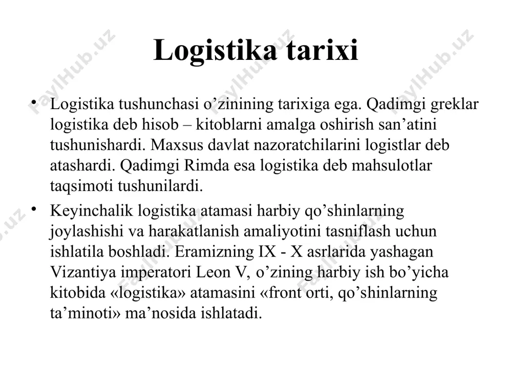 ali korxonaning iste’molchi bilan aloqalarni o’rnatish faoliyatining tarkibi aniqlanadi. shu sohada amalga oshiriladigan ishlarning asosiy yo’nalishlari quyidagilar: 1. bozorni o’rganish va aniq turdagi mahsulotlarga bo’ladigan talabni bashorat qilish; 2. mahsulot ishlab chiqarilishi uchun zarur bo’lgan moddiy resurslarni xarid qilish, zaxiralarning hajmi haqida qarorlar qabul qilish va zaxiralarni boshqarish; 3. ishlab chiqarishda moddiy oqimlarni tashkil etish; 4. tovar taqsimotini tashkil etish: tayyor mahsulotni qadoqlash va tanlash, uni aniq manzilga tashish, iste’molchiga mahsulotni yetkazib berish, zarur bo’lgan qog’ozlarni to’ldirish. moddiy oqim tushunchasi moddiy oqim. moddiy oqim tushunchasi logistikada muhim o’rin tutadi. moddiy oqimlar tashish, omborga joylashtirish va xom ashyo, yarim tayyor mahsulotlar hamda tayyor mahsulotlar bilan boshqa moddiy amallarni bajarish natijasida yuzaga keladi. moddiy oqim – bu vaqt oralig’iga keltirilgan va har xil logistik amallarni joriy etish jarayonida ko’rib chiqilayotgan tovar - moddiy boyliklarning yig’indisi. ishlab chiqarishning aniq manbaidan to iste’molchigacha bo’lgan oraliqda joylashgan bir turdagi resurslar yig’indisi oddiy moddiy oqimni yuzaga …