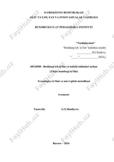 texnologiya ta’limi va uni o‘qitish metodikasi — DOCX