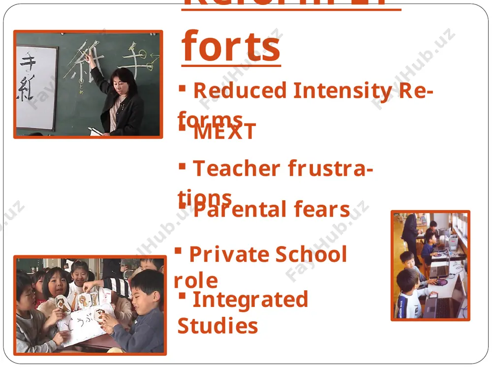htly away from the family. culture in schools strive to highlight these areas. read list from slide education is important to economic success and is a source of honor for the individual and the family. confucius had a great deal of influence on japanese culture and thought. confucius regarded government and education as inseperable. without a good education it would be impossible to find good leaders who possess the necessary virtues to run a government. under confucius teachers and scholars were unquestioned authorities, and this thought holds true to a great extent today.. school finance national government bears one third to one half of the cost of education 4.7% of the gnp is allocated to education schools across the nation are viewed as equal. there is little variation in quality of the school due to area socio-economic factors. the national government bears 1/3 – ½ of the cost of education …