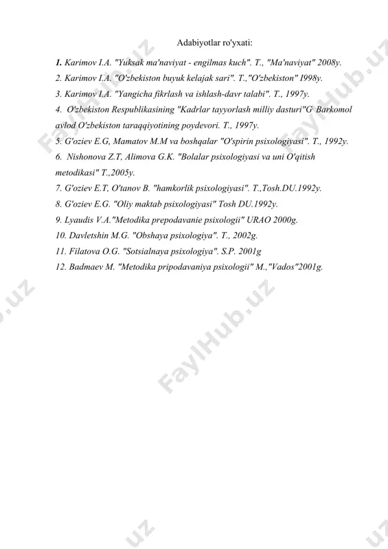 bolalar psixologiyasi fanini o’qitish mеtodikasining asosiy maqsad va vazifalari - Page 5