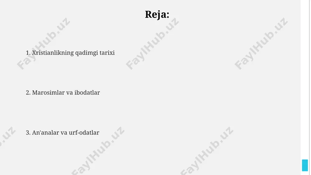dan ortiq davom etgan tafovutlarni keltirib chiqargan. bayramlar va urf-odatlar xristianlikda 7 ta muqaddas marosimlar mavjud bo'lib, ular orasida suvga cho'mish va muqaddas qonni qabul qilish kabi asosiy marosimlar rim imperiyasi davrida shakllangan. bayramlar, masalan, rojdestvo (25 dekabr) va fisih (har yili turlicha sanada) kabi, qadimgi misr va bobil urf-odatlari bilan bog'liq bo'lgan yangi yil bayramlarini almashtirgan. 1054-yilda cherkovning buyuk shimoliy va janubiy qismlarga bo'linishi turli xil ibodatlar, marosim va an'analarga olib keldi, masalan, g'arb cherkovlaridagi bayramlar sharq cherkovlaridan farq qiladi. muqaddas kitob va uning ahamiyati muqaddas kitobning tarjimalari dunyoning 2000 dan ortiq tiliga qilingan boʻlib, uning ahamiyati butun dunyo boʻylab millionlab odamlar uchun katta. muqaddas kitobning 66 ta kitobidan iborat boʻlib, yahudiy an'analariga va 300 dan ortiq yil davomida yaqin sharqda yozilgan matnlarga asoslangan. injilning bethlehemdagi isoga bagʻishlangan boblari, 7-asrda arabiston yarim orolida paydo boʻlgan islom ta'limotiga ham katta ta'sir koʻrsatgan. xristianlikning tarqalishi 4-asrda konstantinning xristian dinini davlat dini …