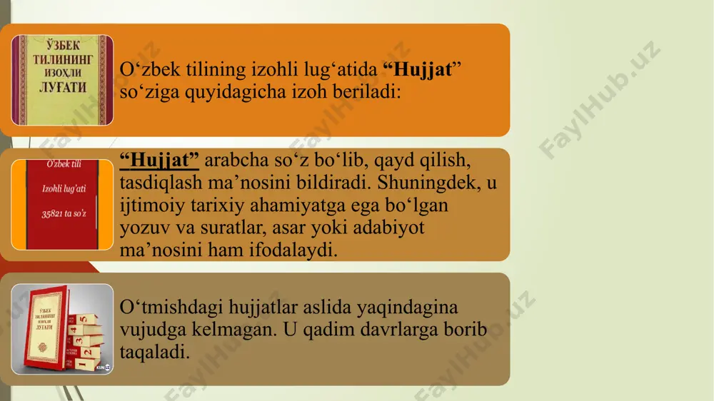 an boshlanganligini ko‘rsatadi. qayd etib o‘tilgan tarixiy manbalardan tashqari hoqonliklar, shohliklar, xonliklar, amirlik va bekliklarda yuritilgan farmonlar, bitimlar, arznomalar, yorliq, tilxat, qarznoma va guvohnomalar kabi hujjatlarning turli yozuvlarda tayyorlangan nusxalari, namunalari bizgacha yetib kelgan. sharqda x–xix asrlarda yorliq, farmon, bitimlar, arznoma, qarzno-malar, tilxat yoki mazmunan shunga yaqin hujjatlar nisbatan keng tarqalgan. noma, vasiqa, yorliqlar mazmunan xilma-xil bo‘lgan: xabar tavsif farmoyish bildirish tasdiqlash va h.k. yorliqlarga misollar: to‘xtamishxonning 1393-yili polyak qiroli yagayloga yo‘llagan yorlig‘i temur qutlug‘ning 1397-yilda berilgan yorlig‘i umarshayxning marg‘ilonlik mir sayid ahmadga 1469-yili taqdim etgan yorlig‘i toshkent hokimi yunusxonning 1797-yil 2-iyunda rusiya podshosiga yuborgan yorliqlari va boshqa shu kabi hujjatlar bizgacha yetib kelgan hujjatlar ichida eng muhimi va butun dunyoga tarqalib, shohlar va sarkardalar, davlat arboblari uchun dasturilamal vazifasini o‘tab kelgan noyob manba buyuk bobokalonimiz sohibqiron amir temurning “temur tuzuklari”dir. davlatni idora qilishda kimlarga tayanish, toj-u taxt egalarining tutumi va vazifalari, vazir va qo‘shin boshliqlarini saylash, sipohiylarning maoshi, boj …