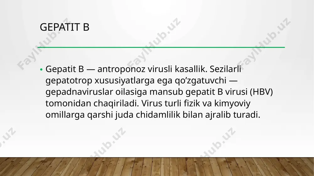 asi ma’lumotlariga ko’ra, ushbu kasallikning kechishi bemorning qay tarzda infektsiyalanganligi, shuningdek, uning yoshiga bog’liq. gepatit b ning yuqish yoʻllari gepatit b virusi inson organizmiga faqat bemorning biologik materiallari bilan aloqa qilish orqali kirishi mumkin: jinsiy yoʻl orqali soʻlak orqali qon orqali tugʻruq jarayonida vaksina kasallanishni oldini olish uchun o’z vaqtida vaktsina olish tavsiya etiladi. maxsus ishlab chiqilgan emlash ma’lum bir harorat sharoitida saqlanishi kerak. b guruhi gepatitiga qarshi vaktsina faqat mushak ichiga kiritiladi. emlash paytida inyektsiya teri ostiga yuborilgan bo’lsa, u hisobga olinmaydi va vaktsinatsiya qaytadan o’tkazilishi kerak. vgv vaksina bola tugʻulganda 24soat ichida ,2,3,4 oylikda qilinadi vaksina vaktsina ba’zi bir qarshi ko’rsatmalarga ega. quyidagi toifa shaxslarni emlash tavsiya etilmaydi: oziq-ovqatga allergiyasi bo’lgan odamlar (pivo, kvas va tarkibida xamirturush bo’lgan boshqa oziq-ovqat mahsulotlariga); homilador ayollar; emizikli onalar; muddatidan oldin tug’ilgan chaqaloqlar. profilaktika infektsiyalangan bemor bilan yaqin aloqada bo’lganda, sog’lom inson kasallik rivojlanishini tezkor ravishda oldini olish uchun tibbiy muassasaga murojaat …
