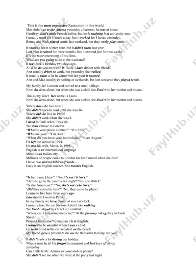 grammar exercises for past simple tense — DOC