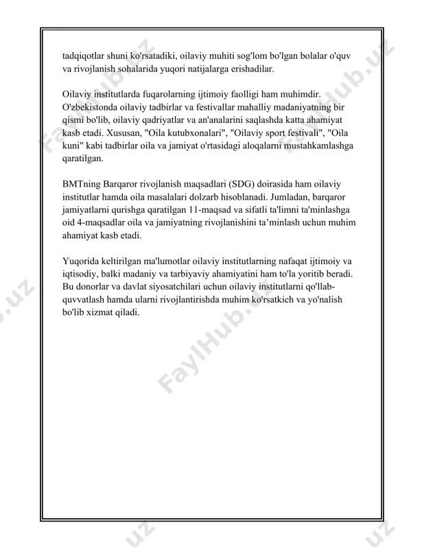 iyati katta ahamiyat kasb etadi. shuningdek, ilmiy maqola va tadqiqotlar soni hamda ularni xalqaro konferensiyalarda taqdim etilishi soni ham o'smoqda. 14. **statistika va reytinlar:** har yili o'zbekiston oliy ta'lim muassasalari turli xalqaro reytinlarda qatnashib, o'z reytinglarini oshirmoqda. 15. **xorij bilan aloqalar:** oliy ta'lim muassasalari xalqaro hamkorlik doirasida turli kelishuvlar imzolagan va almashinuv dasturlarini yo'lga qo'ygan. 16. **malaka va sertifikatlar:** ta'lim jarayonida talabalar sertifikat dasturlaridan o'tib, qo'shimcha malaka olishlari mumkin. bu ma'lumotlar o'zbekistonning oliy va o'rta maxsus ta'lim sohasidagi viloyatlardagi muhim ko'rsatkichlar, raqamlar hamda faollarni qamrab oladi. ushbu raqamlar ta'lim sohasi rejalari, maqsadlar va joriy holatni aks ettiradi. 3. diniy institutlar "diniy institutlar" mavzusi doirasida diniy tashkilotlar va ularning global miqyosda tarqalishi haqida ma'lumot beramiz. diniy institutlar odatda ma'lum bir din bilan bog'liq bo'lgan tashkilotlar bo'lib, dinga asoslangan xizmatlar, ta'lim va madaniy faoliyatlarni amalga oshiradi. ular turli shakllarda bo'lishi mumkin va butun dunyoda keng tarqalgan. quyida diniy institutlar haqida asosiy raqamlar …