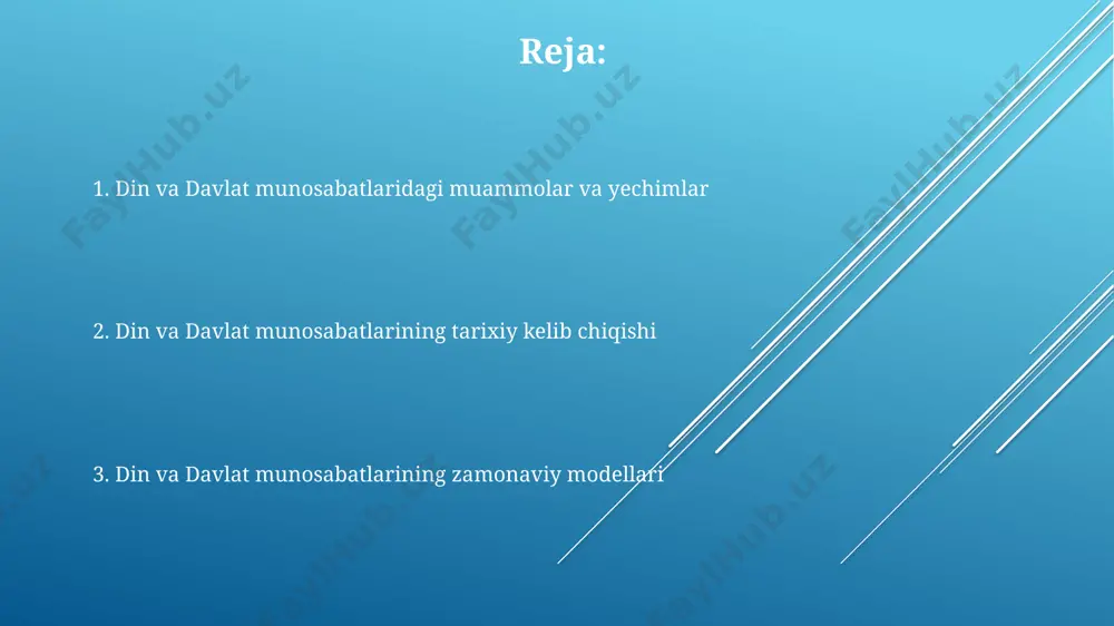 guruhlarni siyosiy maqsadlarda ishlatishi yoki ularni bostirishga urinishi bilan bog'liq. davlat tomonidan dinni tartibga solish davlat tomonidan diniy tashkilotlarni ro'yxatdan o'tkazish va ularning faoliyatini litsenziyalash tartibi, 20 dan ortiq mezonlarni o'z ichiga olgan holda, qonun hujjatlarida aniq belgilangan. diniy ekstremizm va terrorizmga qarshi kurash doirasida, 2010 yildan buyon 50 dan ortiq diniy adabiyotlar taqiqlangan va ularning tarqalishiga cheklovlar qo'yilgan. davlat tomonidan masjidlar, cherkovlar va boshqa ibodatxonalarning qurilishi va rekonstruksiyasi uchun ruxsat berish jarayoni, o'rtacha 6-12 oyni tashkil etadi va bir qator byurokratik bosqichlarni o'z ichiga oladi. din va davlat munosabatlarining tarixiy kelib chiqishi rim imperiyasida, milodiy 313 yilda konstantin tomonidan xristianlikning rasmiy din sifatida e'lon qilinishi davlat va din o'rtasidagi murakkab munosabatlarning boshlanishiga sabab bo'lgan. qadimgi misrda, taxminan 3000 yil avval, fir'avnlar diniy va dunyoviy hokimiyatni o'z qo'llarida jamlashgan, bu teokratik davlat tuzumining dastlabki shakllaridan biri hisoblanadi. o'rta asrlarda, 7-15 asrlarda, islom xalifaligi va evropadagi papa hokimiyati diniy-siyosiy hokimiyatning kuchli …