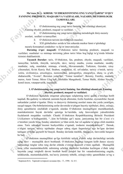 o‘zbekistonning eng yangi tarixi faniga kirish — DOCX
