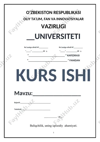 baliqchilik va uning iqtisodiy ahamiyati — DOCX