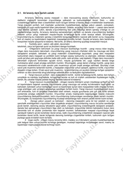 an'anaviy dars berish uslubi — DOCX